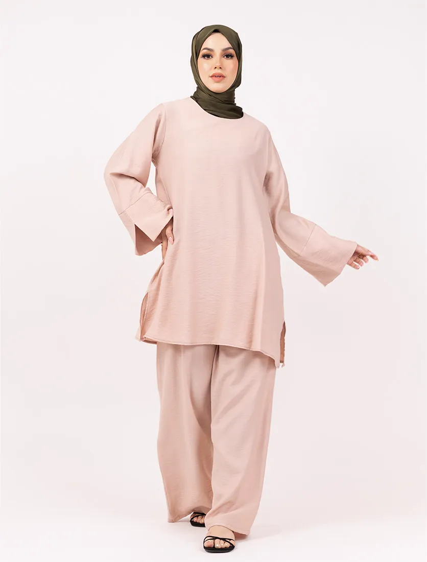 Pink Matte Weave Co Ord Set